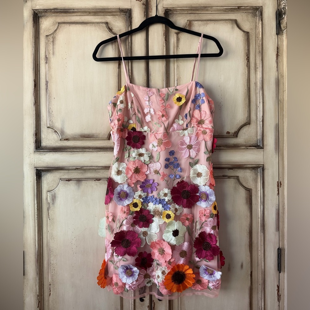 Storia Pink Floral Embroidered Mini Dress - Picture 4 of 12